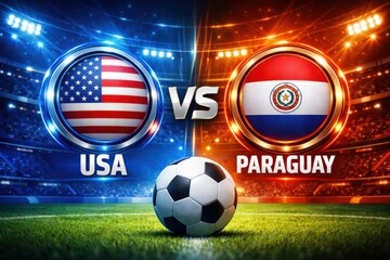 Fototapeta premium USA vs Paraguay soccer stadium match graphic with ball