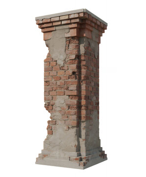 Damaged brick column with concrete broken