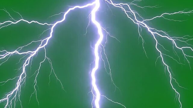 Lightning bolt thunderstorm electric discharge storm sky green energy, branching strike across clouds, dramatic weather power concept background
