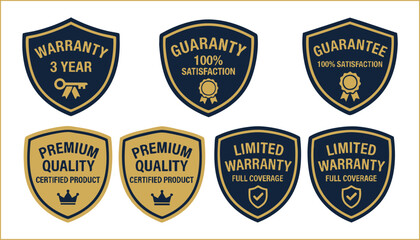 Fototapeta premium Luxury black and gold premium quality and warranty badge vector illustrations.