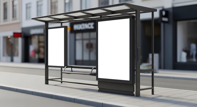 Two blank vertical poster frames at a contemporary bus shelter. This high-quality mockup is perfect for showcasing outdoor advertising campaigns, brand promotions, and urban media designs