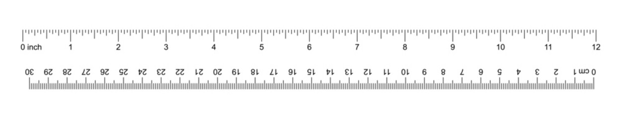 Fototapeta na wymiar 12 Inch and 30 Centimeter dual scale ruler