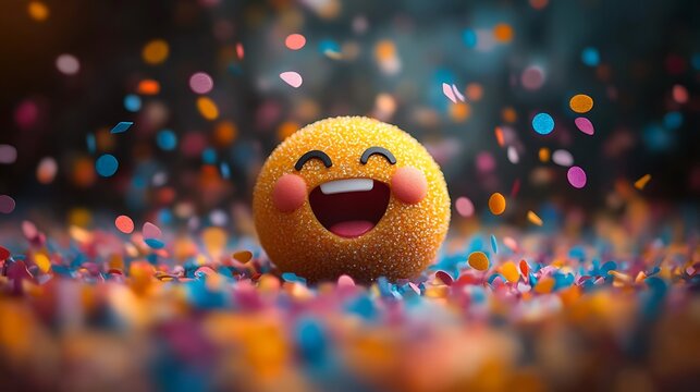 Happy emoji in confetti