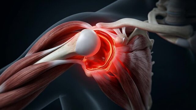 3D Medical Illustration of Human Shoulder Joint Pain and Anatomy