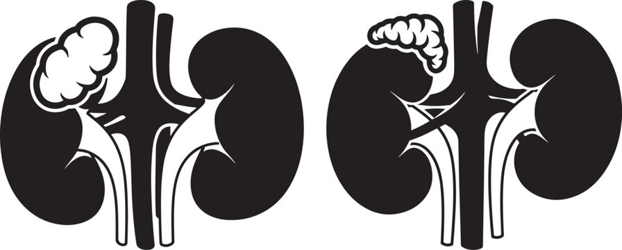 Human kidneys with adrenal glands with adrenal gland with black and white with blood vessel with cross section with internal organ with human body