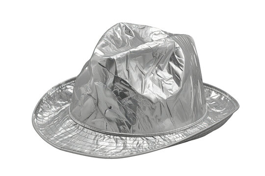 Tin foil hat symbolizing conspiracy theories, paranoia, mind control, protection, and alien beliefs, on transparent background