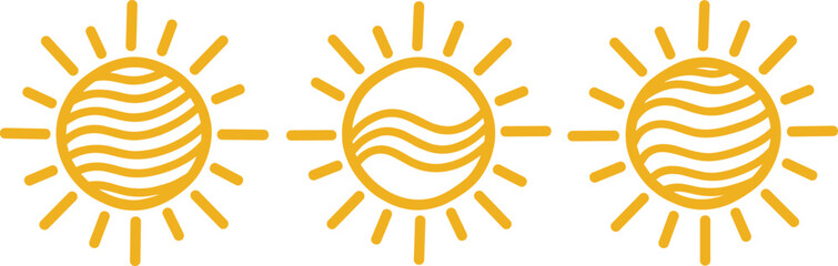 Fototapeta premium Sun Icon Set with Abstract Wave Lines for Summer Design, Weather Symbols, Sunshine Graphics, and Minimal Nature Illustration Collection
