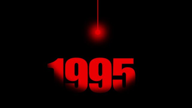1995 Historical Date Animation with Swinging Red Light Bulb in Dark Background, Technology & Internet Era Concept, Historical Year Motion Graphic, Minimalist Typography Background