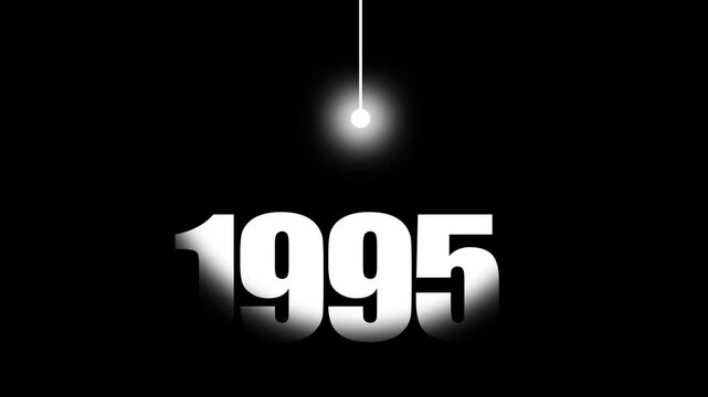 1995 Historical Date Animation with Swinging White Light Bulb in Dark Background, Technology & Internet Era Concept, Historical Year Motion Graphic, Minimalist Typography Background