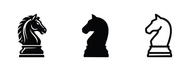 Chess Knight Icon Collection. Vector Set of Strategy Game Piece Symbols for Board Games and Competition © Prokopchuk