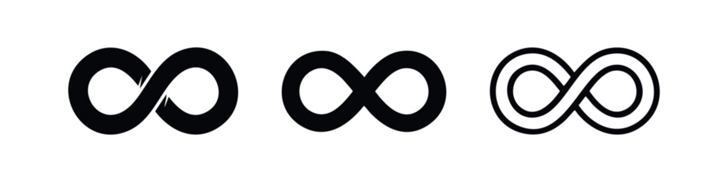 Infinity Symbol Icon Set. Endless Eternity Vector Graphics. Limitless Loop Outline and Solid Icons.
