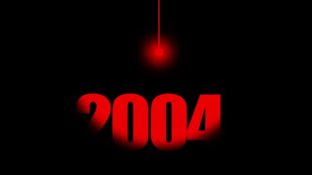 2004 Historical Date Animation with Swinging Red Light Bulb in Dark Background, Early Social Media & Technology Concept, Historical Year Motion Graphic, Minimalist Typography Background