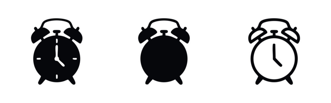 Alarm Clock Icon Set. Vector Collection of Time, Wake Up, and Reminder Symbols for Schedule Management