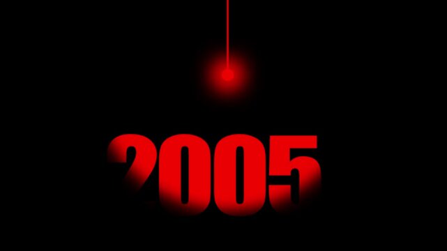 2005 Historical Date Animation with Swinging Red Light Bulb in Dark Background, Early Social Media & Technology Concept, Historical Year Motion Graphic, Minimalist Typography Background