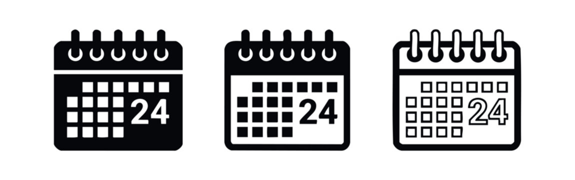 Calendar icons set with number 24. Date, schedule, and event symbols.