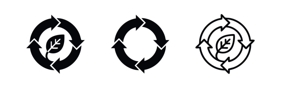 Recycling with leaf icon set, eco-friendly and sustainable symbol for environmental conservation