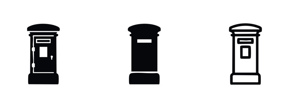Post box icon set in various styles, mail collection and delivery symbol for communication