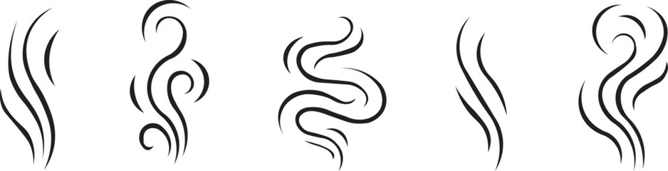 Collection of smoke swirl icons and abstract steam symbols. Curvy flowing shapes and minimalist vector design © MDParveg