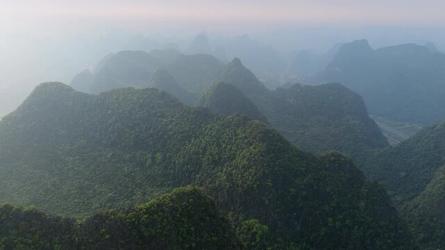 Yangshuo county karst mountains aerial china