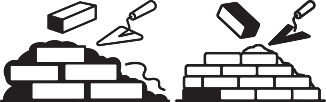 Construction illustration of bricks and tools for building a wall with ceg y with narz dzie with uk adanie with roboty budowlane