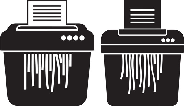 Two paper shredders with paper being shredded with paper shredder with office equipment with document destruction with information management with data privacy with office supplies with strip cut