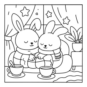 Rabbits Comfy days cute and comfy cozy coloring pages