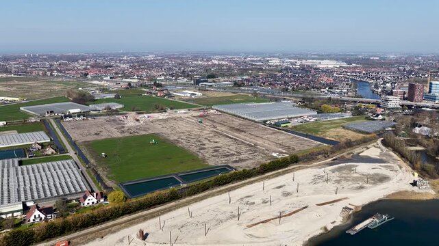 Aerial of construction Eli Lilly, Leiden Bio Science Park EU, Netherlands