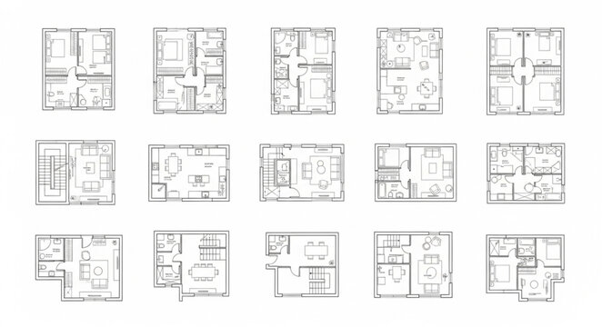Collection of architectural floor plans showcasing diverse layouts.