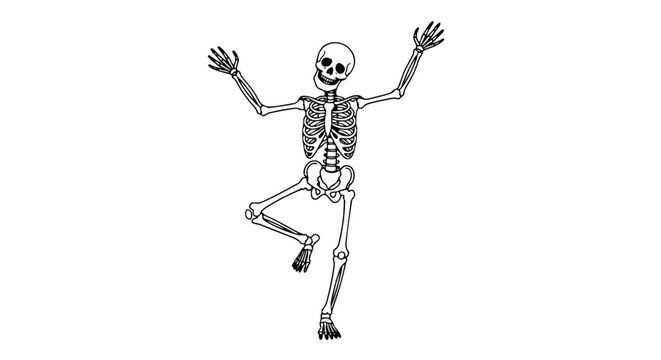 Happy Dancing Skeleton Illustration Line Art
