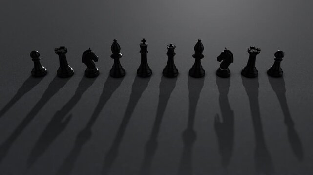 Black chess pawns moving in a dynamic shadows