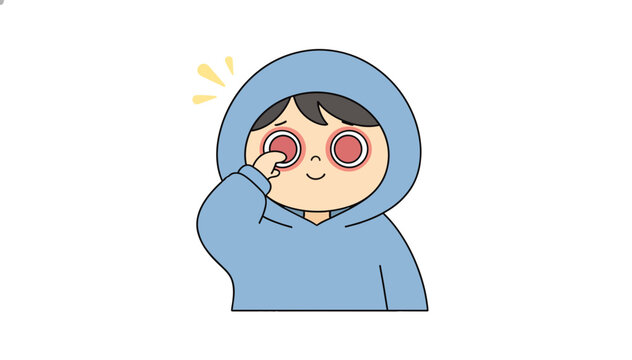 Person rubbing itchy red eyes. Allergic reaction and conjunctivitis symptom concept. Minimalist flat design vector illustration isolated on transparent background