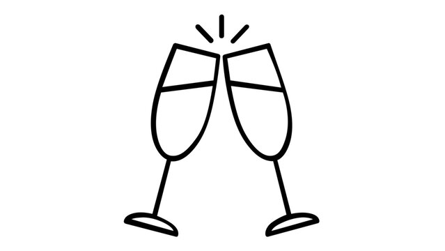 Minimalist vector icon illustration of two champagne glasses clinking in a celebratory toast. Elegant flat line art design perfect for weddings, anniversaries, and romantic party celebrations.