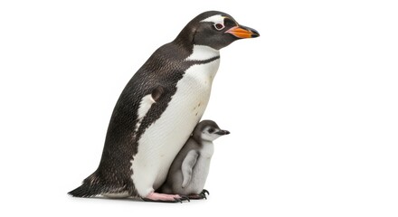Obraz premium Parent Penguin and Chick Showing Protective Behavior