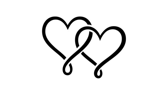 Minimalist Interlocking Hearts Vector Icon Illustration, Elegant Black Line Art of Two Connected Hearts Representing Eternal Love, Romance, and Togetherness, AI-Generated Flat Design Graphic Art