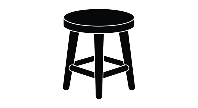 Simple black silhouette of a round wooden stool with three legs