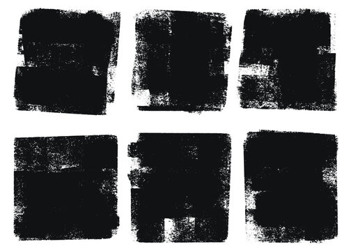 Set of grunge paint roller strokes and textured square brush backgrounds in vector format