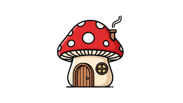 Cute Mushroom House Line Art Vector Icon, Fairy Tale Toadstool Home Outline for Kids Storybook and Coloring Pages, Isolated on White Background
