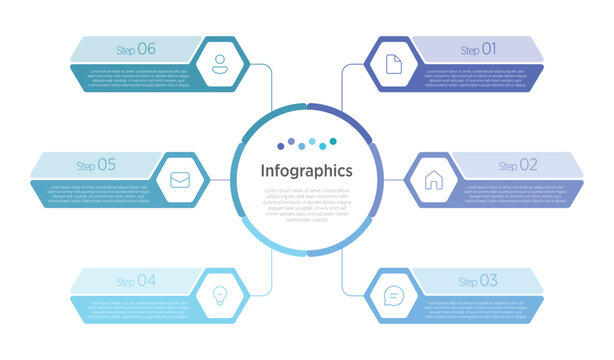 6 evenly spaced circles arranged in a circular flow, connected with thin lines or arrows to indicate sequence or cycle.