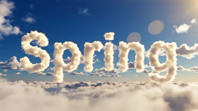 Spring in the clouds a whimsical representation of the season formed by fluffy white clouds against a vibrant blue sky with fluffy white clouds