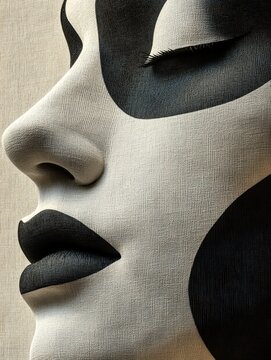 Minimal abstract human face with textured surface, calm, introspection, and emotional stillness.