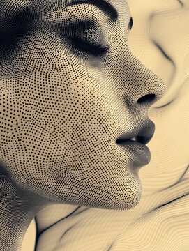 Abstracted calm woman face with closed eyes.
