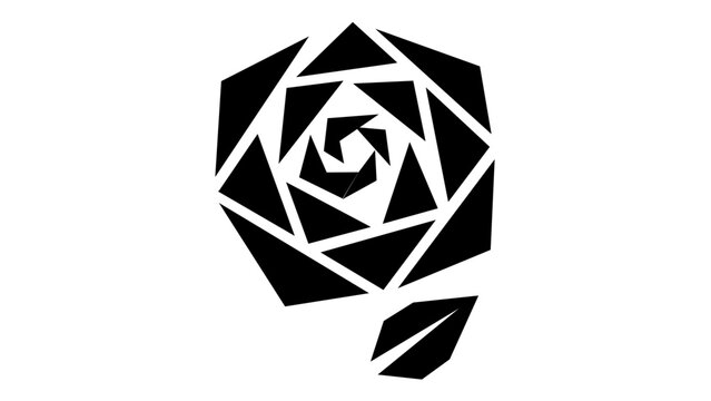 Stylized geometric rose vector icon illustration featuring a beautiful red flower made of sharp triangles. Minimalist flat design perfect for love, romance, Valentine's Day, and floral branding.
