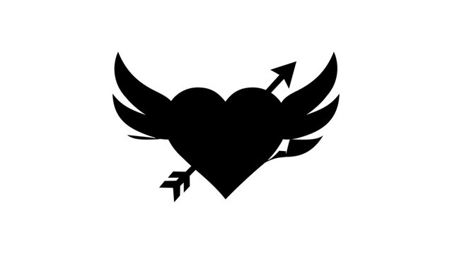 Blue and purple gradient heart vector icon with wings and Cupid's arrow, modern flat illustration for Valentine's Day, romance, and love concepts, scalable AI-generated graphic design element.