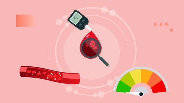 Diabetes - Regular Blood Sugar Monitoring using portable device - Stock Animated Illustration as MP4 File