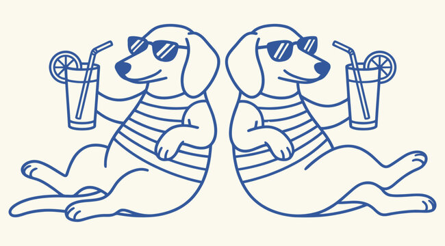 Dachshund in scarf and sunglasses cartoon sketch vector illustration