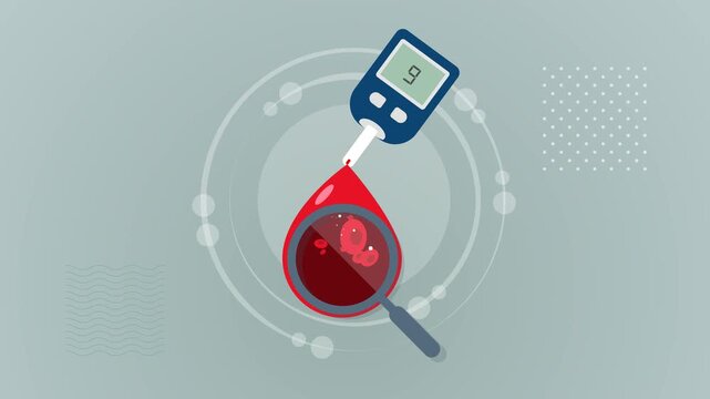 Diabetes - Regular Blood Sugar Monitoring using portable device - Stock Animated Illustration as MP4 File