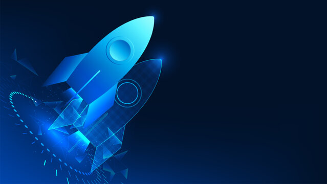 Digital twin technology background simulated rocket launch, representing virtual modeling, real-time data analysis, aerospace innovation, advanced engineering, and high-precision system optimization.