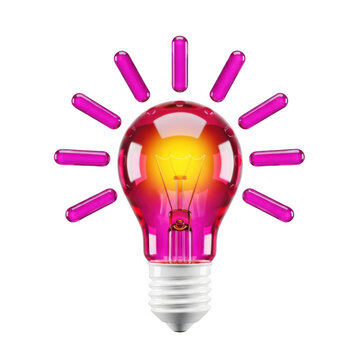 A bright light bulb with pink rays shining around it