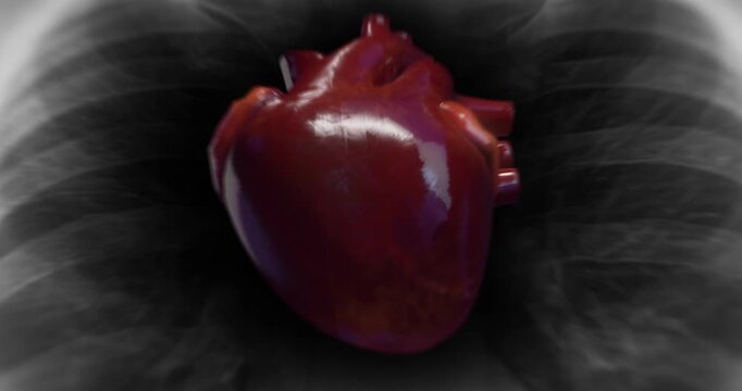 Camera zoom from heart beat to individual virus particle. Healthcare and biology related 3D medical footage.