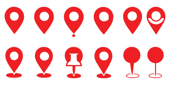 Minimal Location Pin Icons Set &ndash; Black Outline Map Marker Collection on White Background